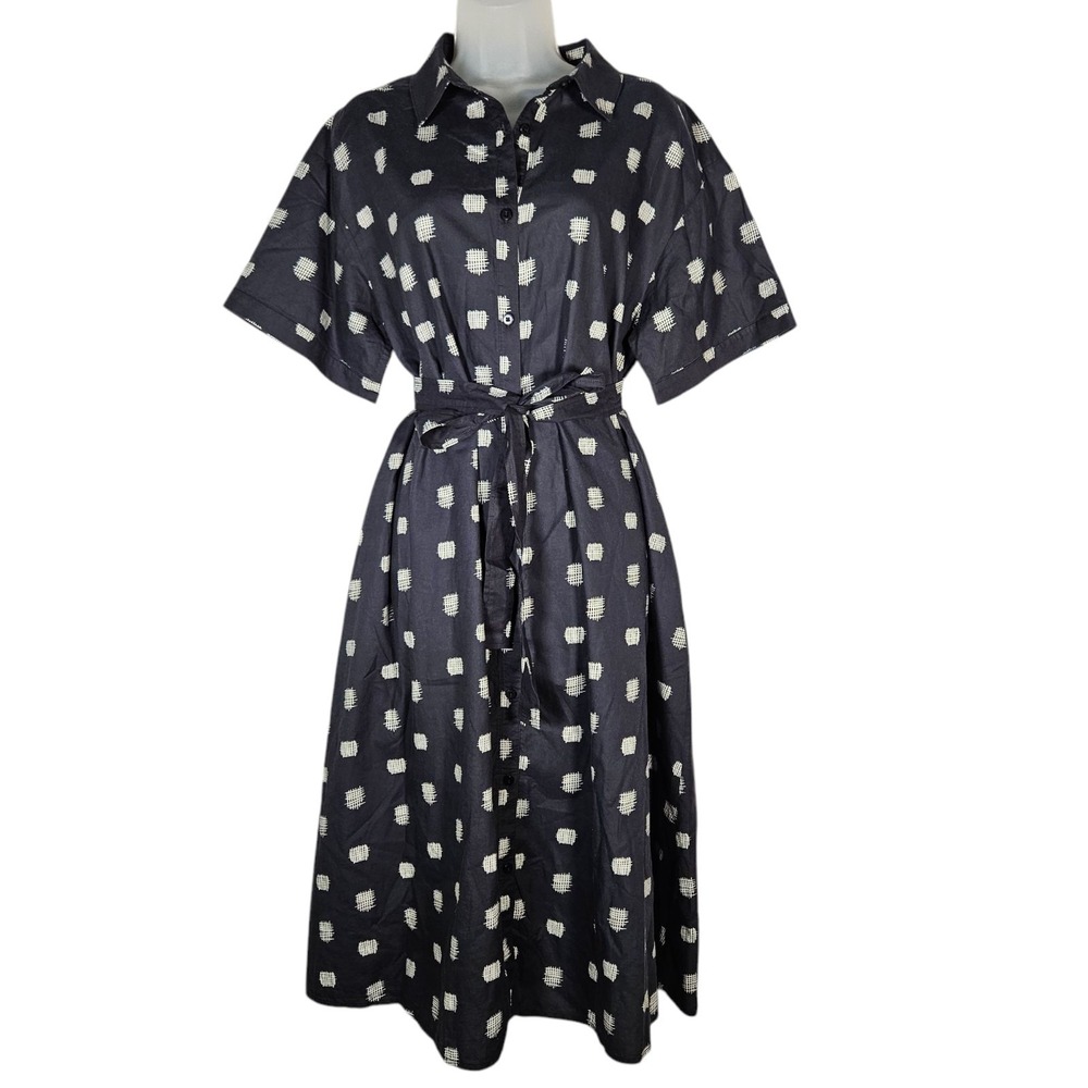 Tucker Sarah Shirt Dress L Button Front Cotton Black Belt Career Church Feminine